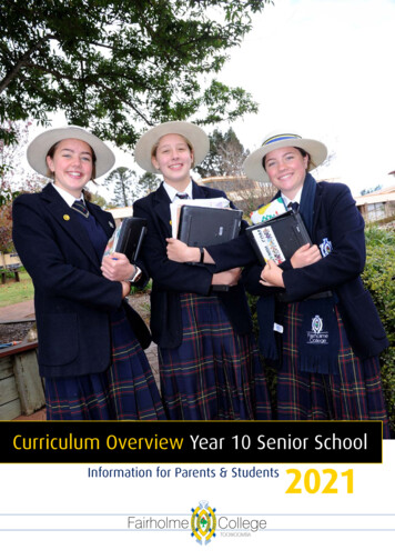 Curriculum Overview Year 10 Senior School - 2021 (r3)