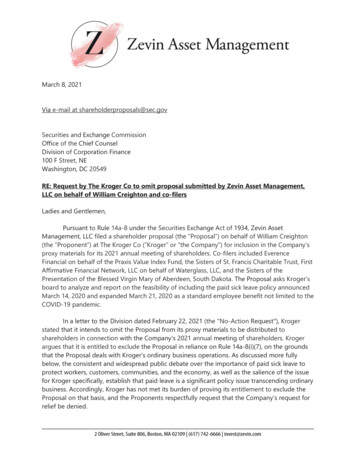 RE: Request By The Kroger Co To Omit Proposal Submitted By . - SEC.gov