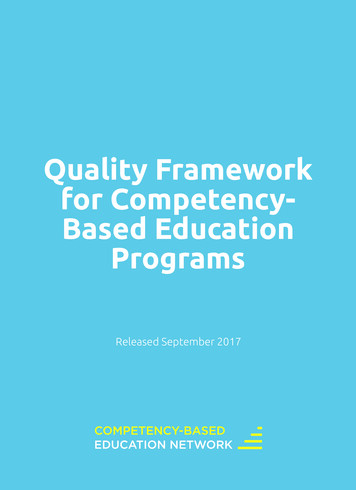 Quality Framework For Competency- Based Education Programs