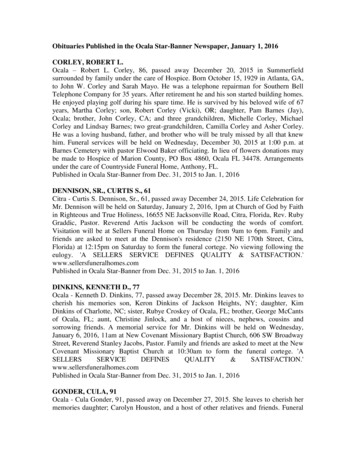 Obituaries Published In The Ocala Star-Banner Newspaper, January 1 .