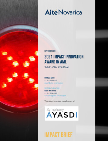September 2021 2021 Impact Innovation Award In AML - Ayasdi
