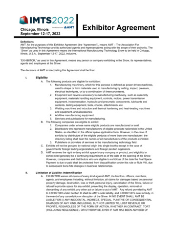 Chicago, Illinois Exhibitor Agreement September 12-17, 2022 - IMTS