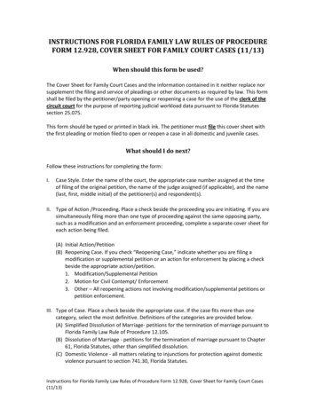 Florida Family Law Rules Of Procedure Form 12.928, Cover Sheet For .