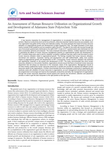 An Assessment Of Human Resource Utilization On Organizational Growth .