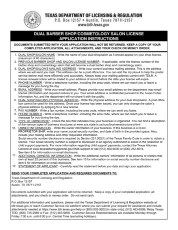 DUAL BARBER SHOP/COSMETOLOGY SALON LICENSE APPLICATION . - Texas.gov