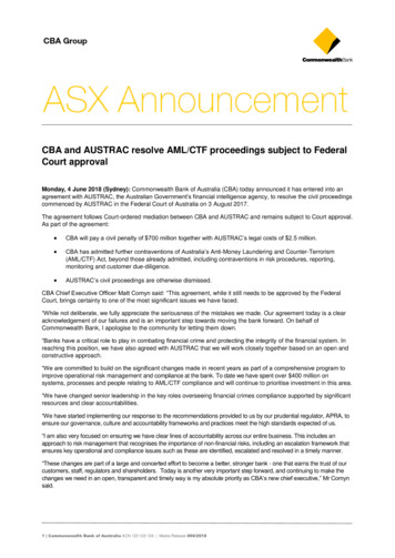 CBA And AUSTRAC Resolve AML/CTF Proceedings Subject To . - CommBank