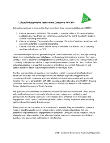 Culturally Responsive Assessment Questions For CBT 