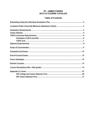 ST. JAMES PARISH 2013-14 COURSE CATALOG Table Of Contents