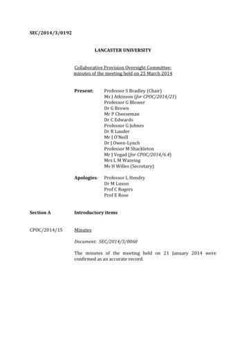 SEC/2014/3/0192 LANCASTER UNIVERSITY Present: For CPOC/2014/21