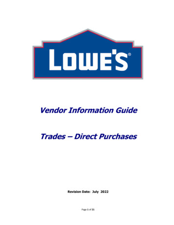 Vendor Information Guide Trades Direct Purchases - LowesLink