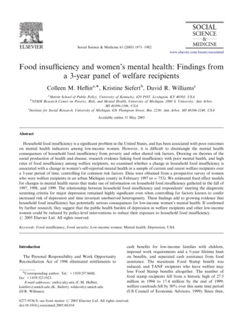 Food Insufﬁciency And Women's Mental Health: Findings From A 3-year .