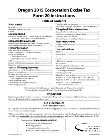 2015 Form 20 Instructions, Oregon Corporation Excise Tax Form 20 .