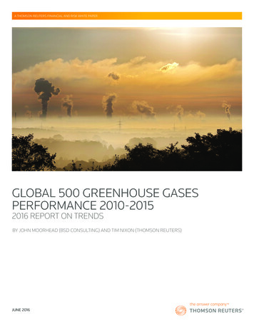 GLOBAL 500 GREENHOUSE GASES PERFORMANCE 2010-2015 - Thomson Reuters