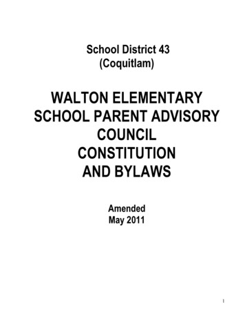 Walton Elementary School Parent Advisory Council Constitution And By Laws