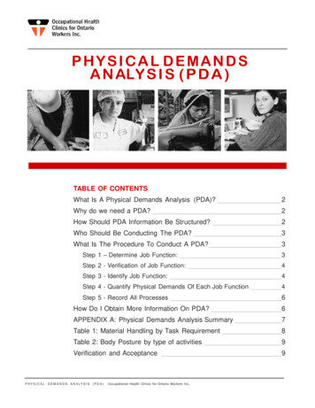 Physical Demands Analysis (Pda) - Ohcow