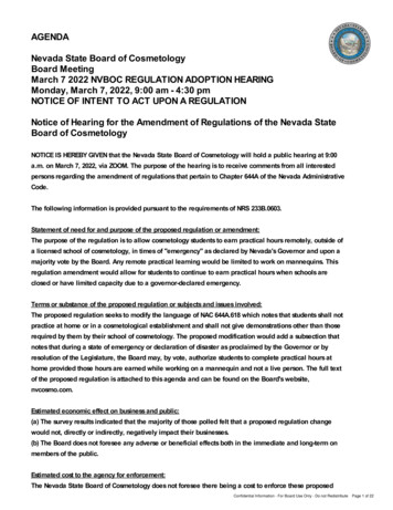 Board Of Cosmetology NOTICE OF INTENT TO ACT UPON . - Nevada Legislature