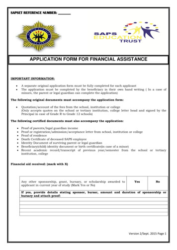 Application Form For Financial Assistance - Saps