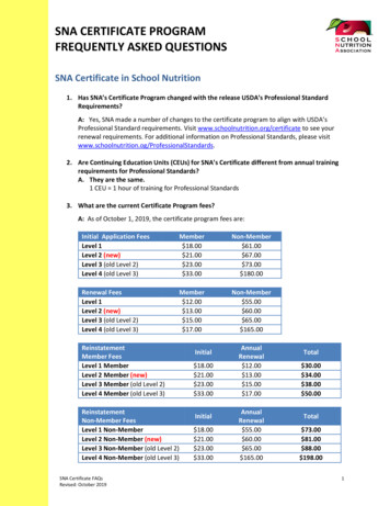 SNA CERTIFICATE PROGRAM FREQUENTLY ASKED QUESTIONS - School Nutrition