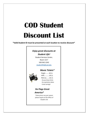COD Student Discount List - College Of DuPage