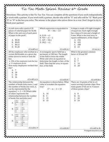 Tic Tac Math Spiral Review 6 Grade - Prealgebra Lesson Plans