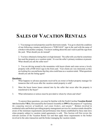 Sales Of Vacation Rentals - Ncrec