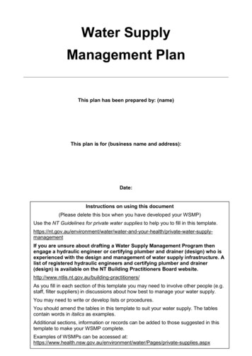 Water Supply Management Plan Template - Northern Territory