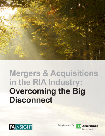 Mergers & Acquisitions In The RIA Industry . - TDA Institutional