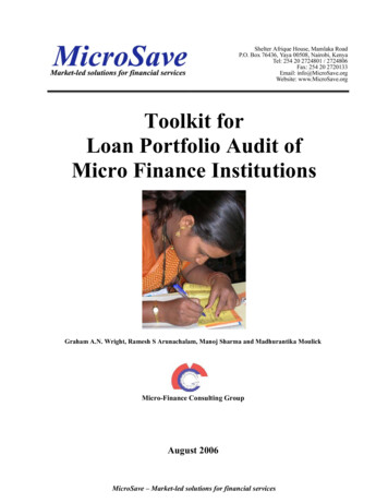 Toolkit For Loan Portfolio Audit Of Micro Finance Institutions