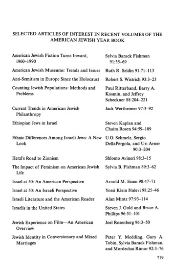 Selected Articles Of Interest In Recent Volumes Of The American Jewish .