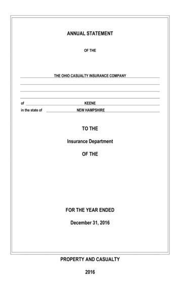 The Ohio Casualty Insurance Company Ending December 31, 2016