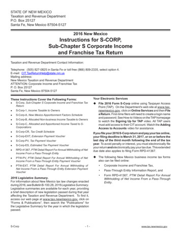 2016 New Mexico Instructions For S-CORP, Sub-Chapter S Corporate Income .