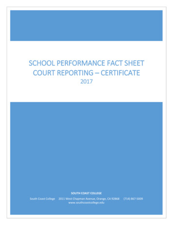 School Performance Fact Sheet Court Reporting - Certificate