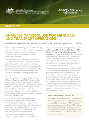 Analyses Of Diesel Use For Mine Haul And Transport Operations