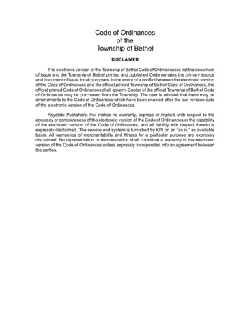 Code Of Ordinances Of The Township Of Bethel