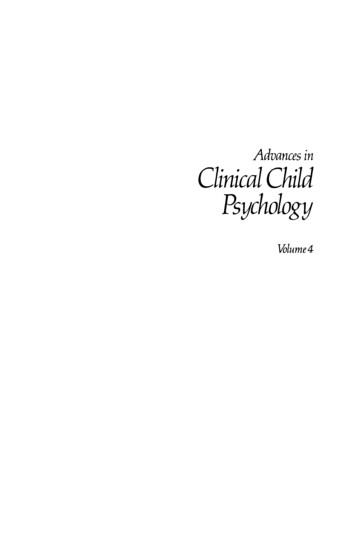 Aduances In Clinical Child Psychology Volume