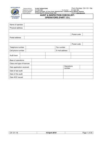 Operations Audit Checklist (Part 121/127/135/138)