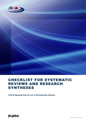 Checklist For Systematic Reviews And Research Syntheses - Jbi