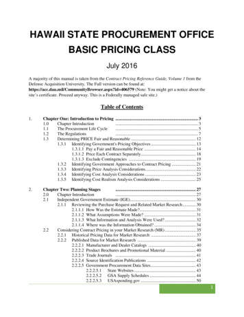 Hawaii State Procurement Office Basic Pricing Class
