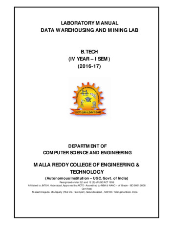 Laboratory Manual Data Warehousing And Mining Lab B.tech (Iv Year - Mrcet