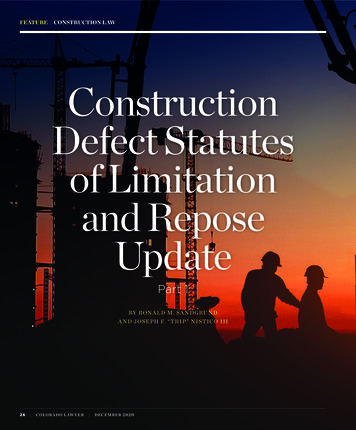 Construction Defect Statutes Of Limitation And Repose Update