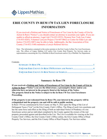 Erie County In Rem 170 Tax Lien Foreclosure Information