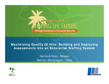 Maximizing Quality Of Hire: Building And Deploying Assessments Into An .
