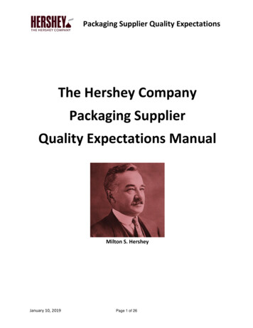 The Hershey Company Packaging Supplier Quality Expectations Manual