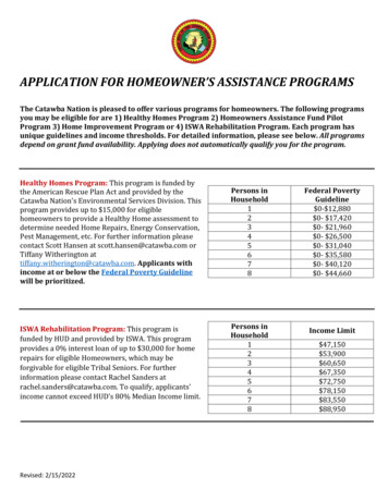 APPLICATION FOR HOMEOWNER'S ASSISTANCE PROGRAMS - Catawba Nation