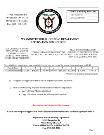 Wyandotte Tribal Housing Department Application For Housing