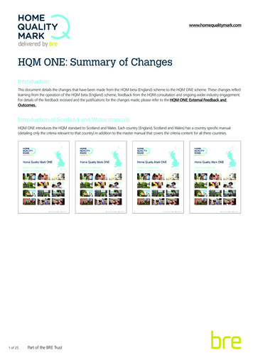 HQM ONE: Summary Of Changes - Home Quality Mark