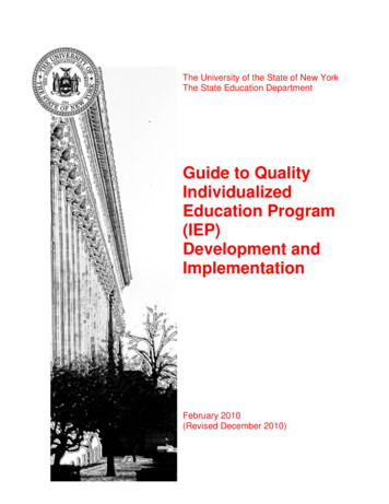 Guide To Quality Individualized Education Program (IEP) Development And .