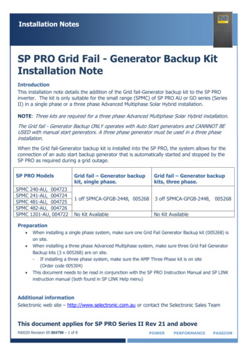 SP PRO Grid Fail - Generator Backup Kit Installation Note