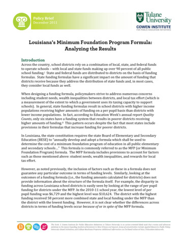 Louisiana's Minimum Foundation Program Formula: Analyzing The Results