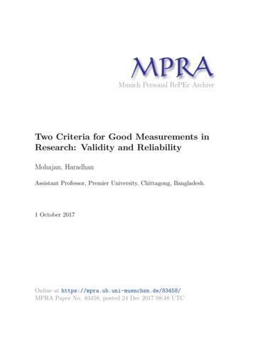 Two Criteria For Good Measurements In Research: Validity And . - LMU